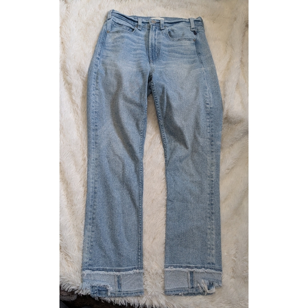McGuire Anthropologie Vintage Slim Light Blue Wash Frayed Hem Jeans Size 27